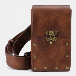 Miesten Keinonahka Steampunk Muoti Retro Sport 6.3 Tuuman Puhelinlaukku Vyötärölaukku