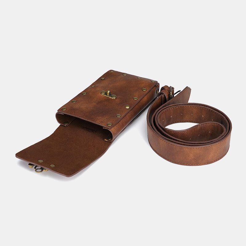 Miesten Keinonahka Steampunk Muoti Retro Sport 6.3 Tuuman Puhelinlaukku Vyötärölaukku