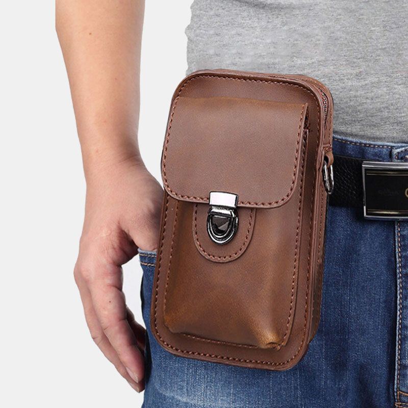 Miesten Keinonahkainen Mini Casual Multi-carry Vyötäröllä Riippuva 6.3 Tuuman Puhelinlaukku Olkalaukku Jossa Vyölenkki