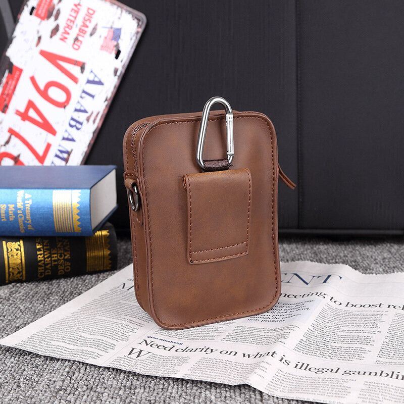 Miesten Keinonahkainen Mini Casual Multi-carry Vyötäröllä Riippuva 6.3 Tuuman Puhelinlaukku Olkalaukku Jossa Vyölenkki