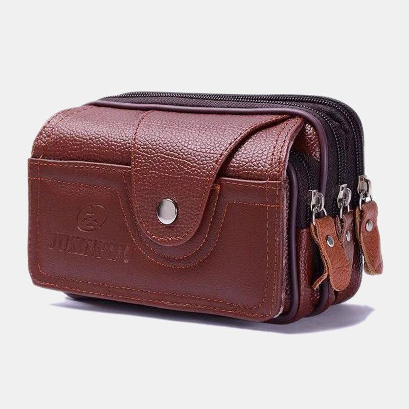 Miesten Pu Nahka Kolmikerroksinen Monitoiminen Vedenpitävä Vintage Business 5.8 Tuuman Puhelinlaukku Vyötärölaukku