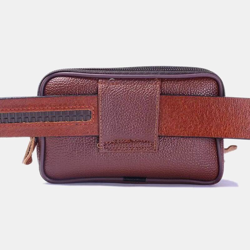 Miesten Pu Nahka Kolmikerroksinen Monitoiminen Vedenpitävä Vintage Business 5.8 Tuuman Puhelinlaukku Vyötärölaukku
