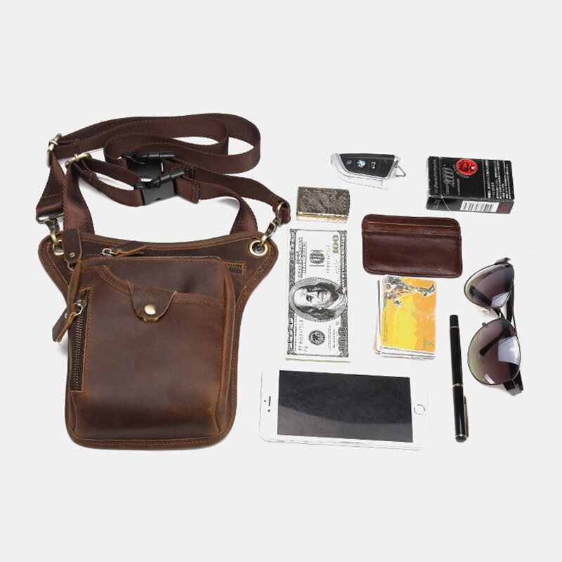 Miesten Retro Aito Nahka Monitaskuinen Vyötärölaukku Outdoor Sport 6.5 Tuuman Puhelinlaukku Vetoketjullinen Crossbody Laukut Olkalaukku