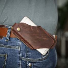 Miesten Retro Rub Color Edc Mini Vyötärölaukku Aitoa Nahkaa Hasp 6.5 Tuuman Puhelinlaukku Vyölaukku