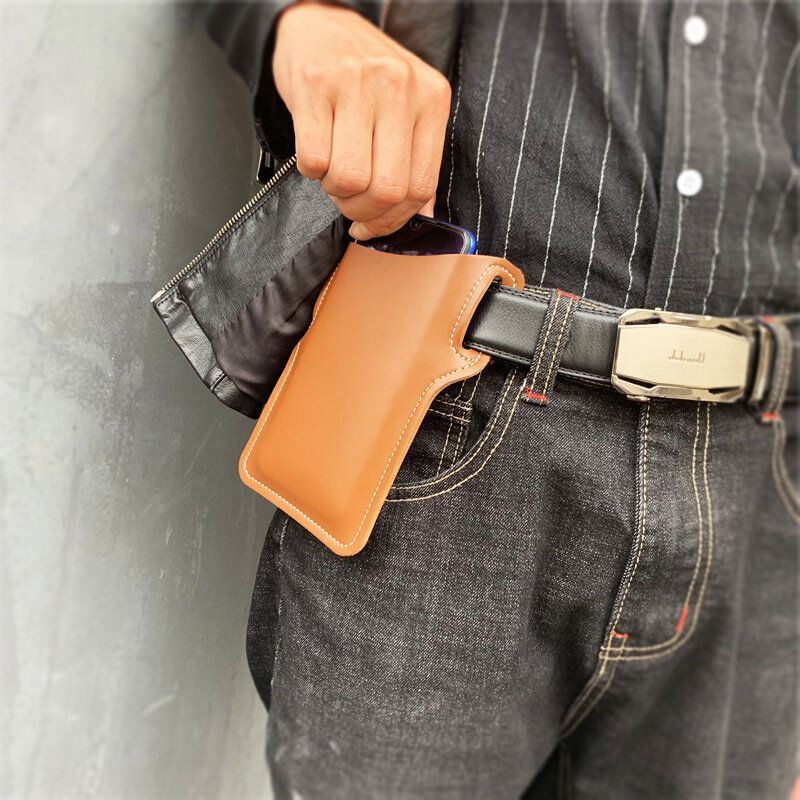 Miesten Tekonahka Yksivärinen Puhelinlaukku Retro Helppokäyttöinen Vyölaukku Edc Vyölaukku Vyölenkillä