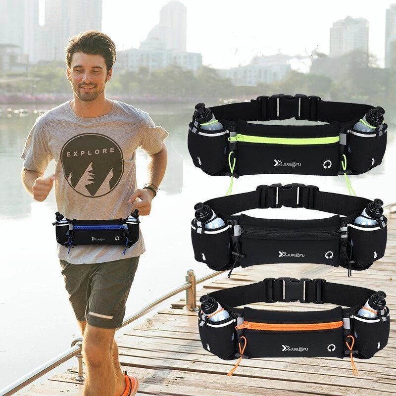 Miesten Unisex Sports Fanny Pack Double Pocket Juoksu Urheilu Vesipullo Vyölaukku Puhelimen Vyölaukku