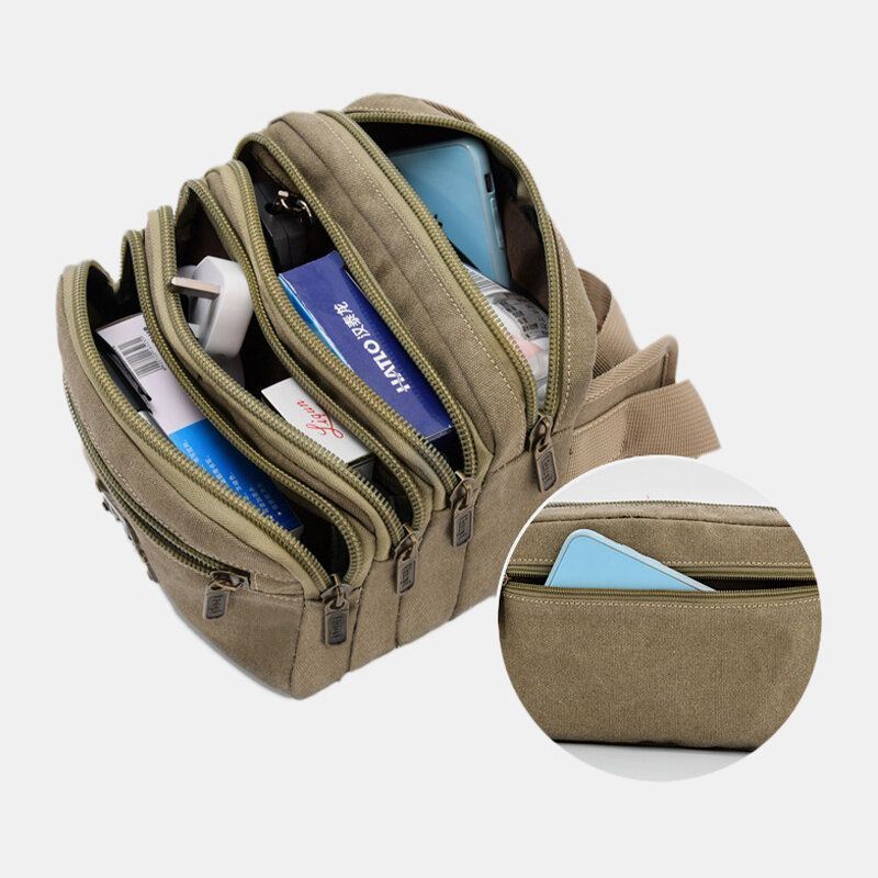 Miesten Vedenpitävä Monitaskuinen Vyötärölaukku Kangas Suuri Tilavuus Monikäyttöinen Puhelinlaukku Rintalaukku Crossbody Laukku Olkalaukku