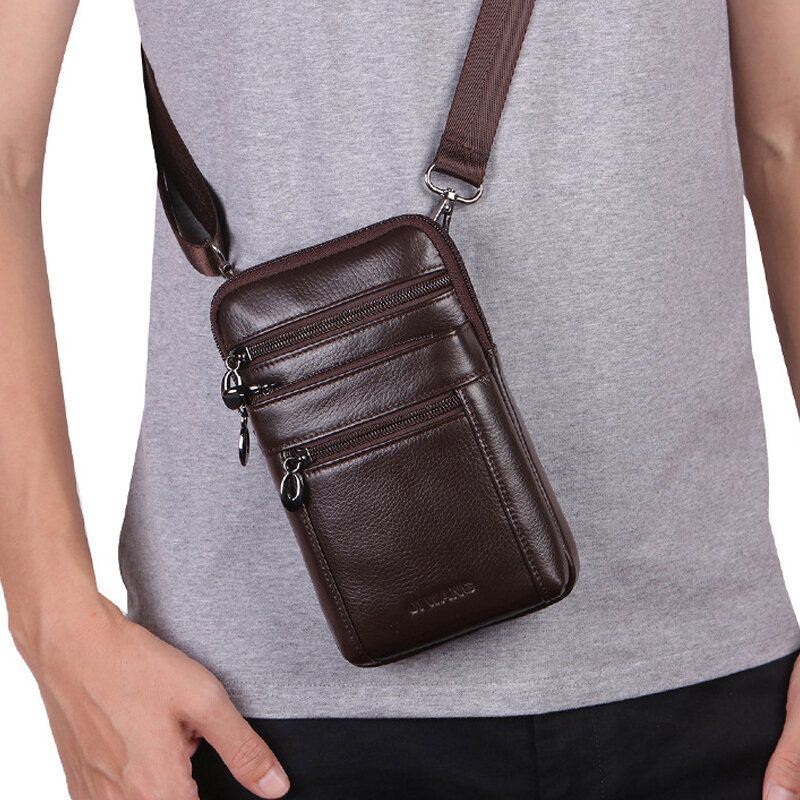 Miesten Vintage Aitoa Nahkaa Oleva Vyölaukku 7 Tuuman Puhelinlaukku Crossbody Bag Olkalaukku