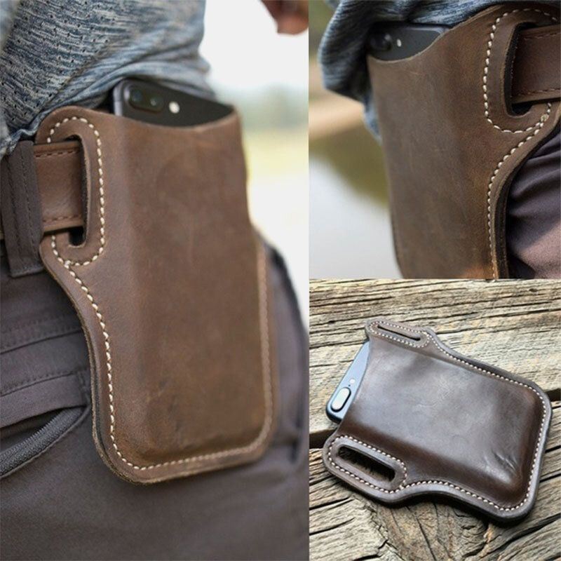 Miesten Vintage Casual Aitoa Nahkaa Fanny Pack 6.3/7.2 Tuuman Puhelinlaukku Vyötärölaukku Pussi Nahkainen Vyölaukku Kukkaro