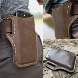 Miesten Vintage Casual Aitoa Nahkaa Fanny Pack 6.3/7.2 Tuuman Puhelinlaukku Vyötärölaukku Pussi Nahkainen Vyölaukku Kukkaro