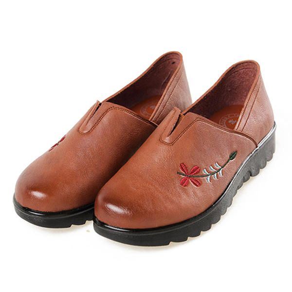 Kirjonta Pehmeä Pohja Vapaa-ajan Kenkä Mukava Slip On Litteät Loaferit Naisten