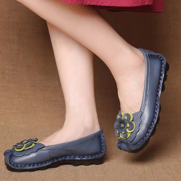 Naisten Aitoa Nahkaa Käsintehdyt Pehmeäpohjaiset Rento Slip On Flats -housut