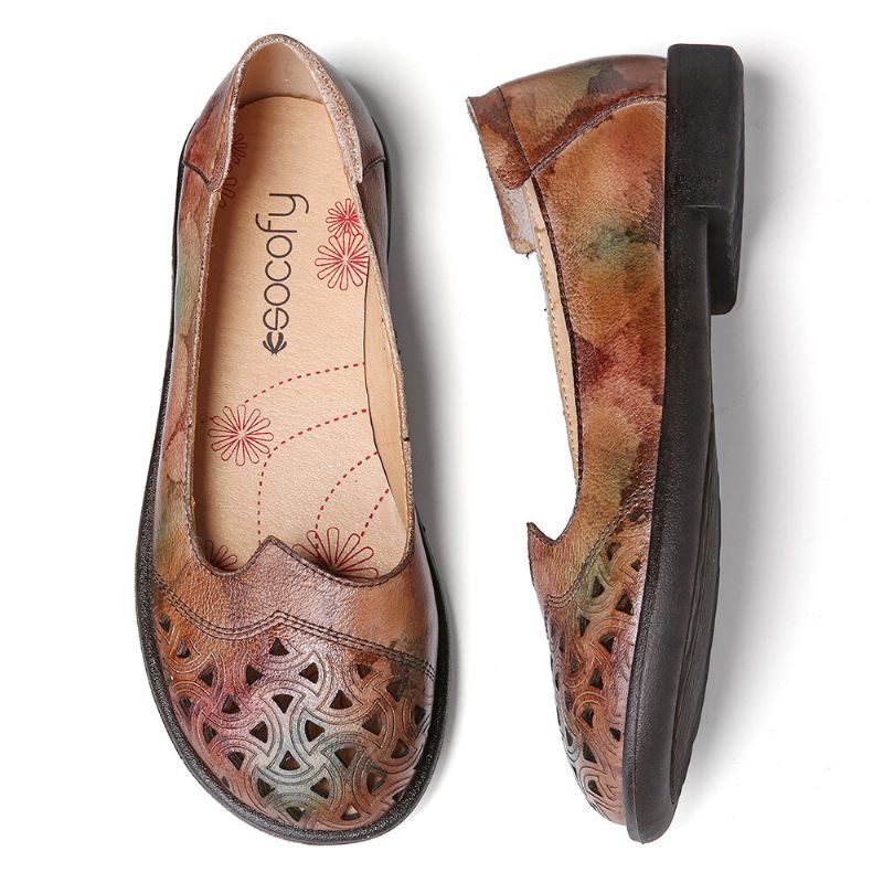 Naisten Boheemi Nahka Ontto Solmiovärjätty Pehmeä Rento Slip On Loafers Tasaiset Kengät