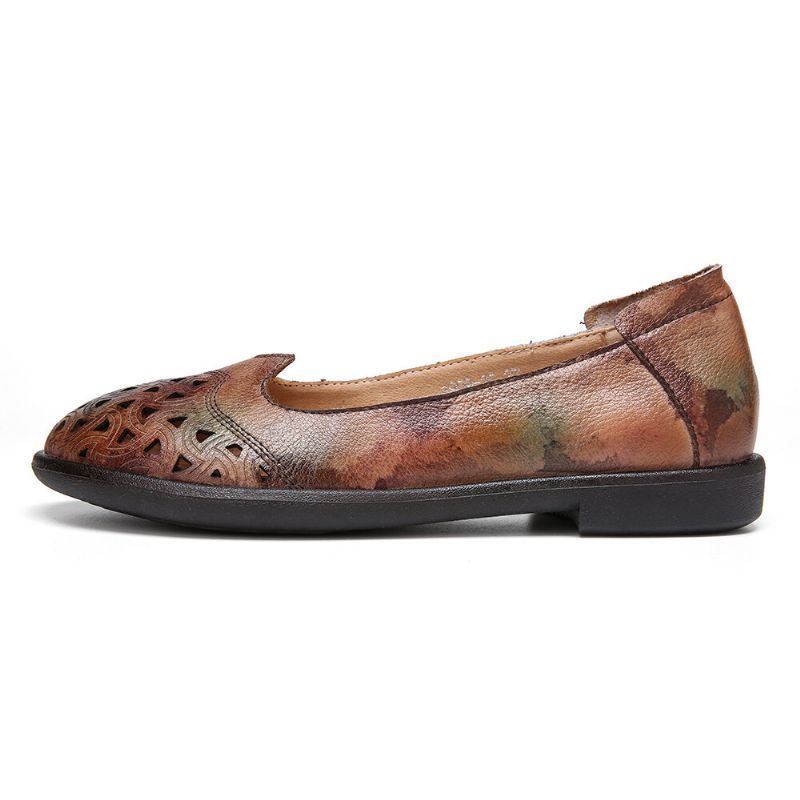 Naisten Boheemi Nahka Ontto Solmiovärjätty Pehmeä Rento Slip On Loafers Tasaiset Kengät