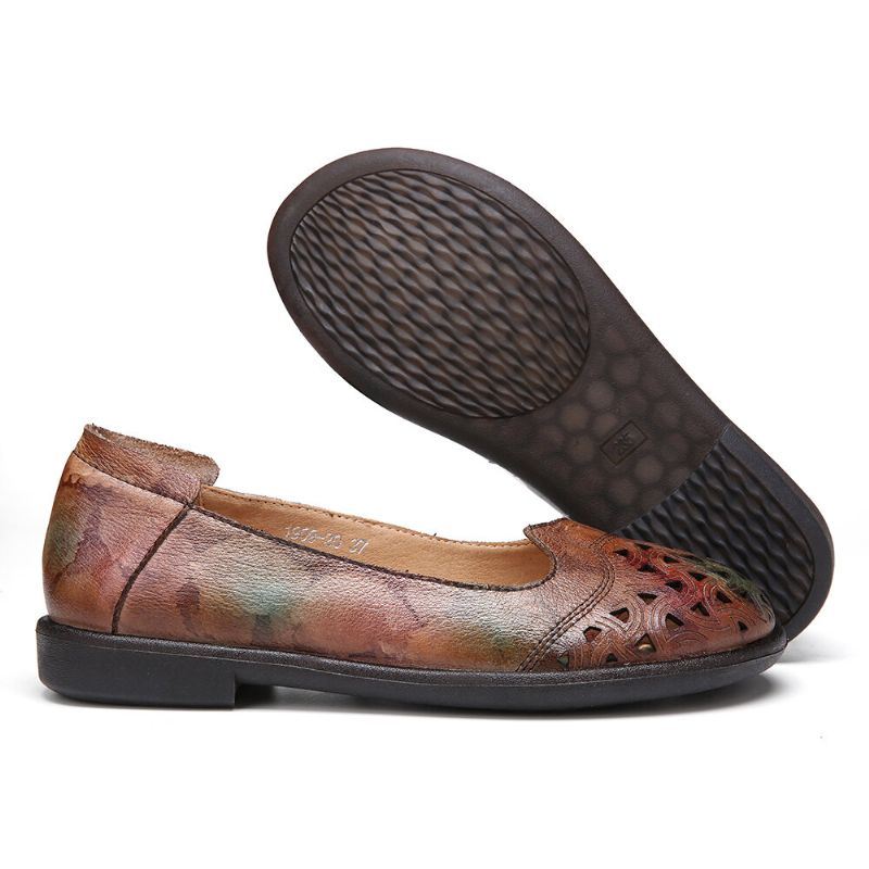 Naisten Boheemi Nahka Ontto Solmiovärjätty Pehmeä Rento Slip On Loafers Tasaiset Kengät