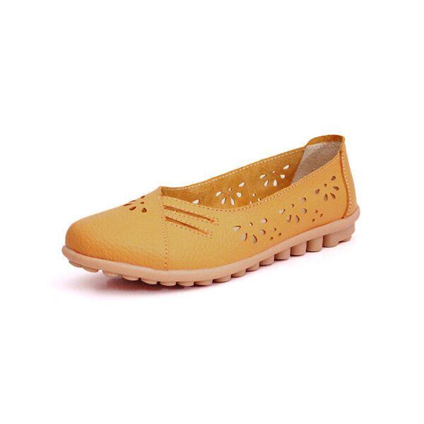 Naisten Kesä Ulkoilu Mukava Pehmeä Rento Nahka Hollow Out Litteät Loafers Kengät