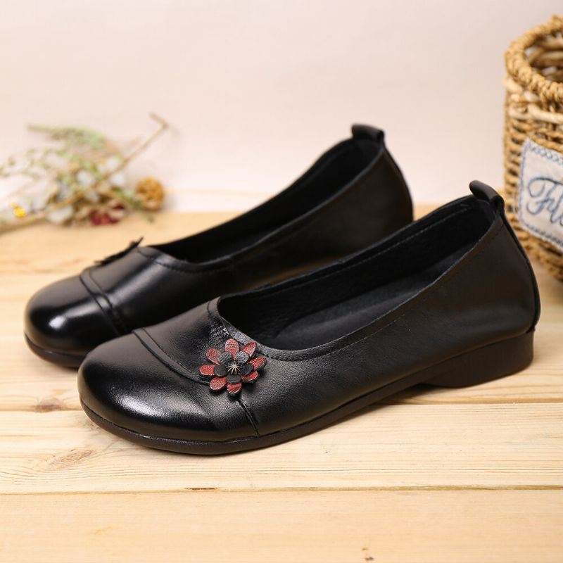 Naisten Nahkaiset Kukat Slip On Flats Loafers Kengät