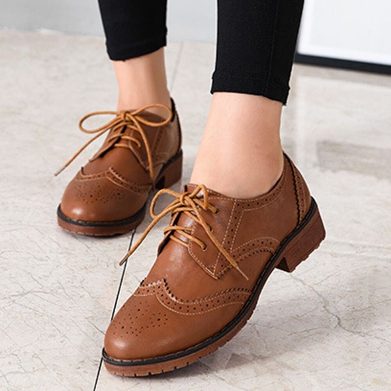 Naisten Nauhaiset Mukavat Monipuoliset Toimistokengät Retro Oxfords Flats