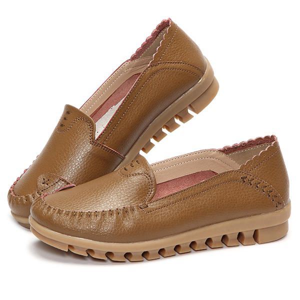 Naisten Pehmeä Kumipohja Pyöreä Varvas Pure Color Slip On Flat Loafers