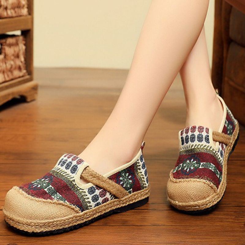 Naisten Pellava-olkikuvioinen Rento Slip On Espadrille-tasaiset Loaferit