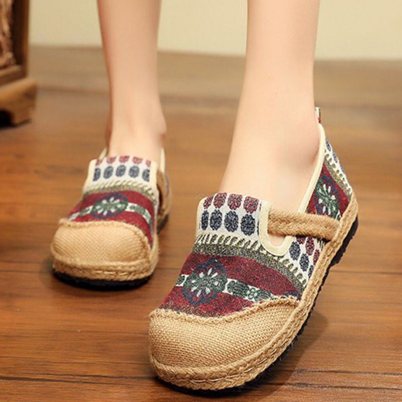 Naisten Pellava-olkikuvioinen Rento Slip On Espadrille-tasaiset Loaferit