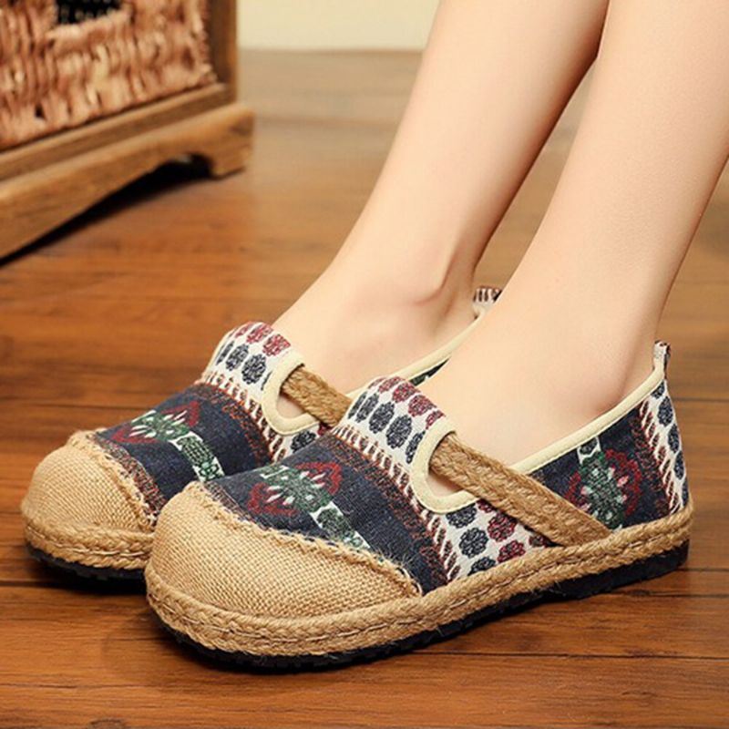 Naisten Pellava-olkikuvioinen Rento Slip On Espadrille-tasaiset Loaferit
