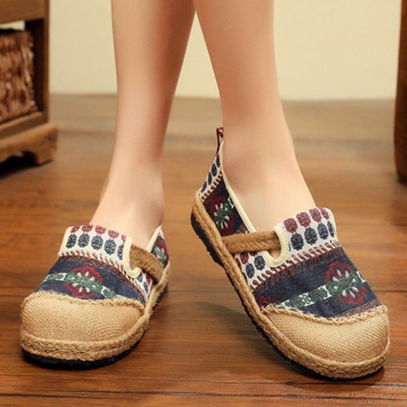 Naisten Pellava-olkikuvioinen Rento Slip On Espadrille-tasaiset Loaferit