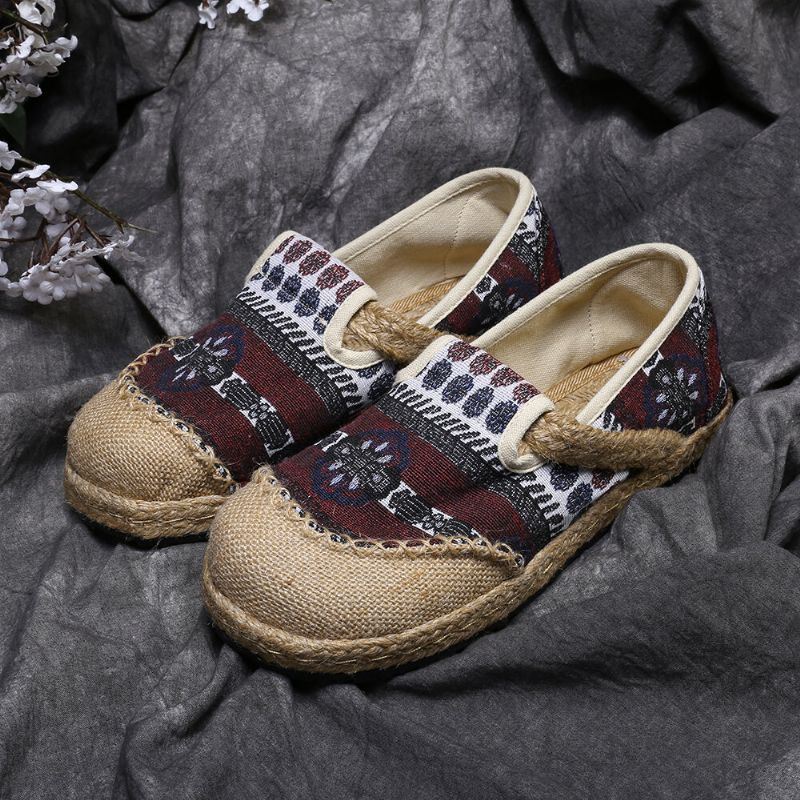 Naisten Pellava-olkikuvioinen Rento Slip On Espadrille-tasaiset Loaferit