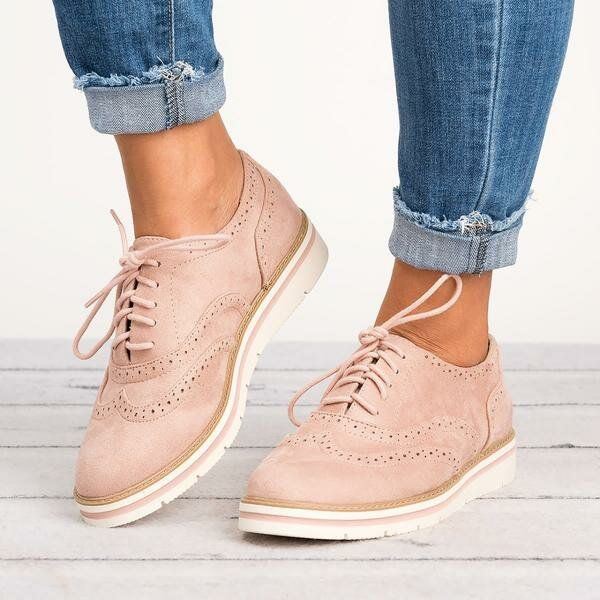 Naisten Plus-kokoiset Brogue Lace Up Pehmeät Nauhanauhat Casual Oxford Loafers