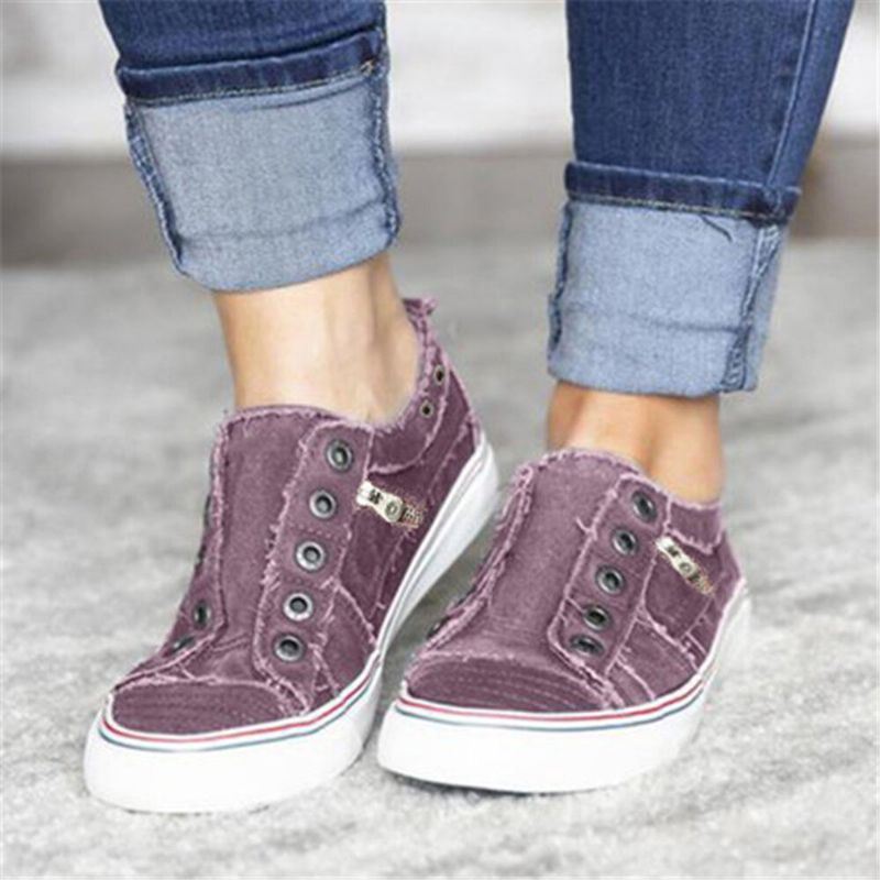 Naisten Plus Size Vetoketju Koriste Slip On Canvas Yksiväriset Rennot Päivittäiset Asunnot