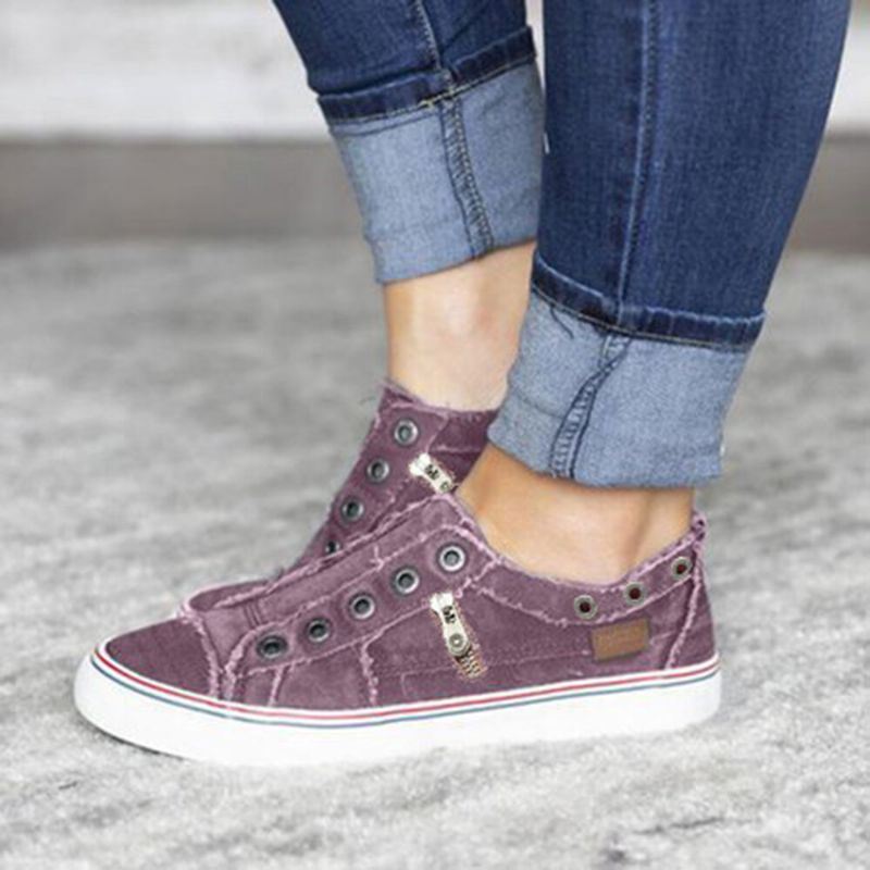 Naisten Plus Size Vetoketju Koriste Slip On Canvas Yksiväriset Rennot Päivittäiset Asunnot