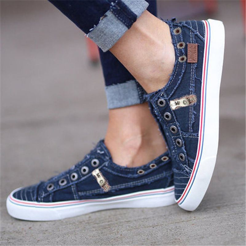 Naisten Plus Size Vetoketju Koriste Slip On Canvas Yksiväriset Rennot Päivittäiset Asunnot