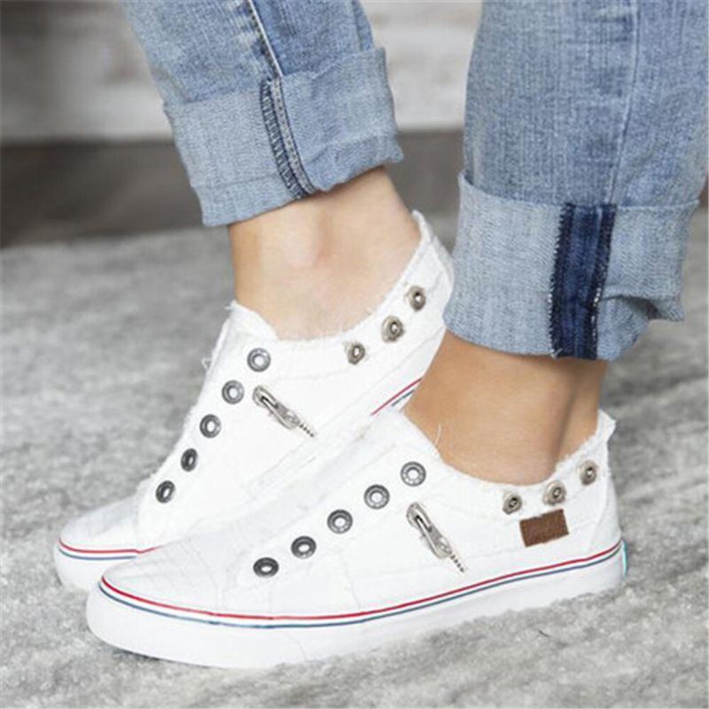 Naisten Plus Size Vetoketju Koriste Slip On Canvas Yksiväriset Rennot Päivittäiset Asunnot
