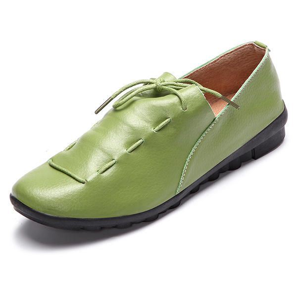 Naisten Rento Mukava Nauhoitus Pehmeä Nahkainen Pyöreä Toe Litteä Loafer-kenkä