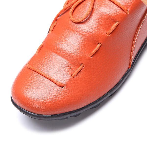 Naisten Rento Mukava Nauhoitus Pehmeä Nahkainen Pyöreä Toe Litteä Loafer-kenkä