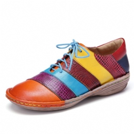 Naisten Retro-käsintehdyt Mukavat Nahkaiset Colorblock-kontrastiliitosnauhat Tasaiset Kengät