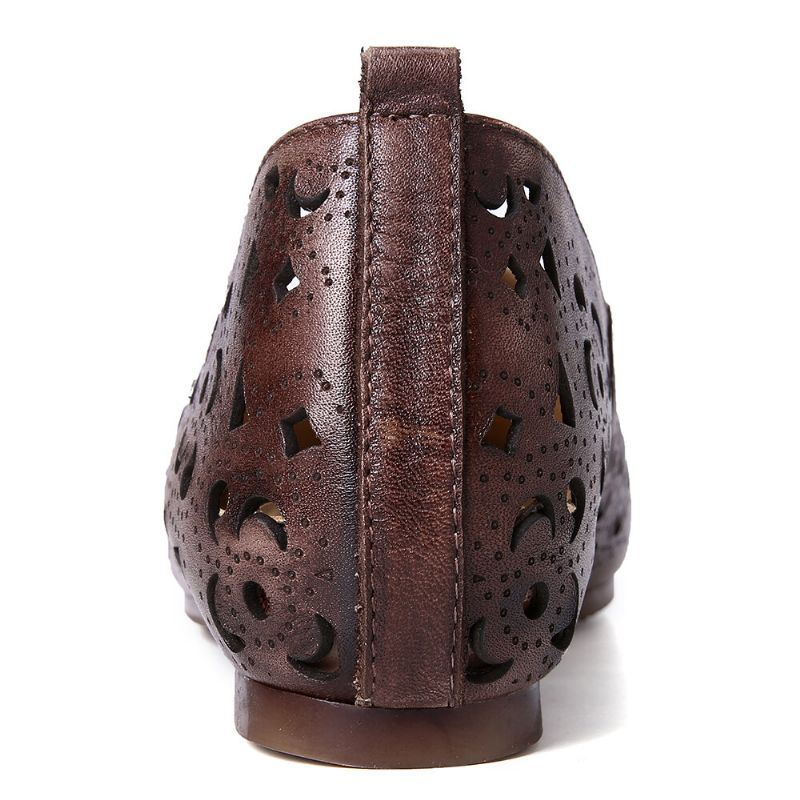 Naisten Retro-kohokuvioitu Herkkä Pioni Ontto Kukkakuvio Aitoa Nahkaa Litteä Ja Elegantti Loafer