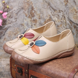 Naisten Retro-kukkaompeleet Mukavat Pyöreät Toe Slip On Flat Loafers Kengät