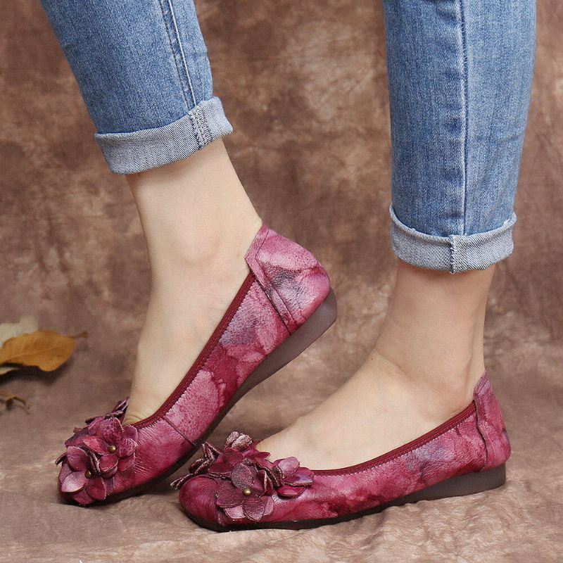 Naisten Retro-kukkien Sisustus Solmiovärjätty Pehmeä Pohja Mukava Slip On Pehmeät Litteät Kengät