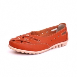 Naisten Summer Flat Casual Outdoor Hollow Out Nahka Pehmeä Mukava Litteä Loafers Kengät
