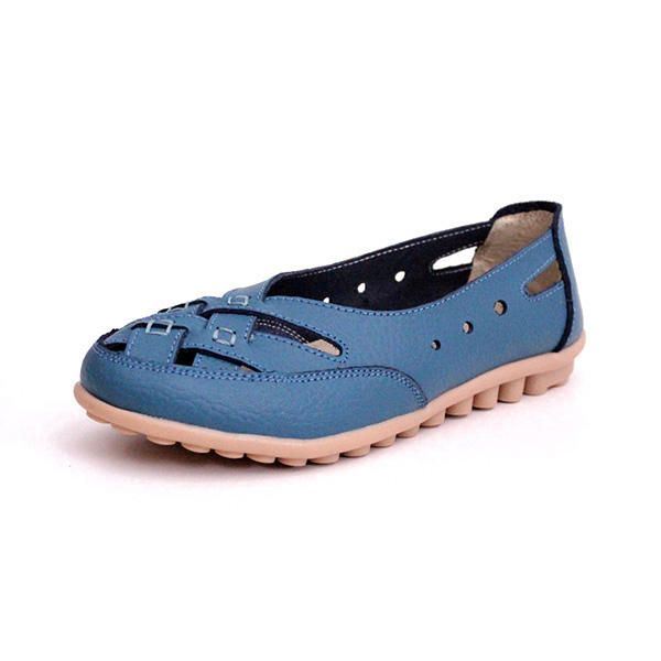 Naisten Summer Flat Casual Outdoor Hollow Out Nahka Pehmeä Mukava Litteä Loafers Kengät