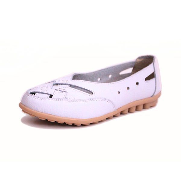 Naisten Summer Flat Casual Outdoor Hollow Out Nahka Pehmeä Mukava Litteä Loafers Kengät