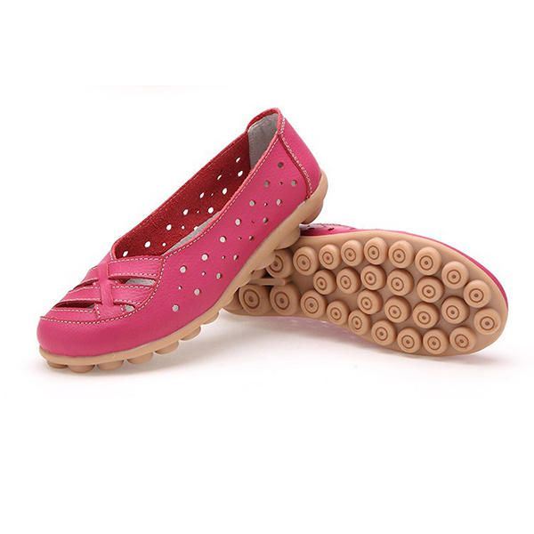 Naisten Tasaiset Kengät Mukavat Pehmeät Slip On Hollow Out Nahkaiset Rento Tasaiset Loafers Kengät