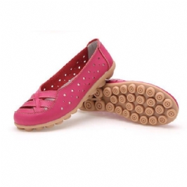 Naisten Tasaiset Kengät Mukavat Pehmeät Slip On Hollow Out Nahkaiset Rento Tasaiset Loafers Kengät