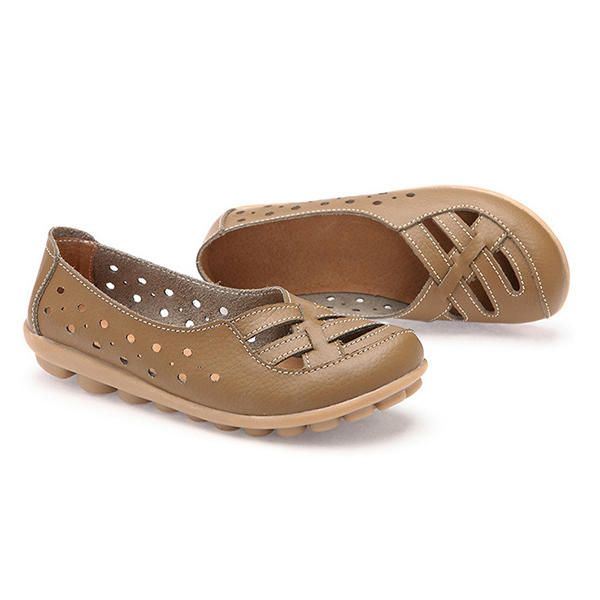Naisten Tasaiset Kengät Mukavat Pehmeät Slip On Hollow Out Nahkaiset Rento Tasaiset Loafers Kengät
