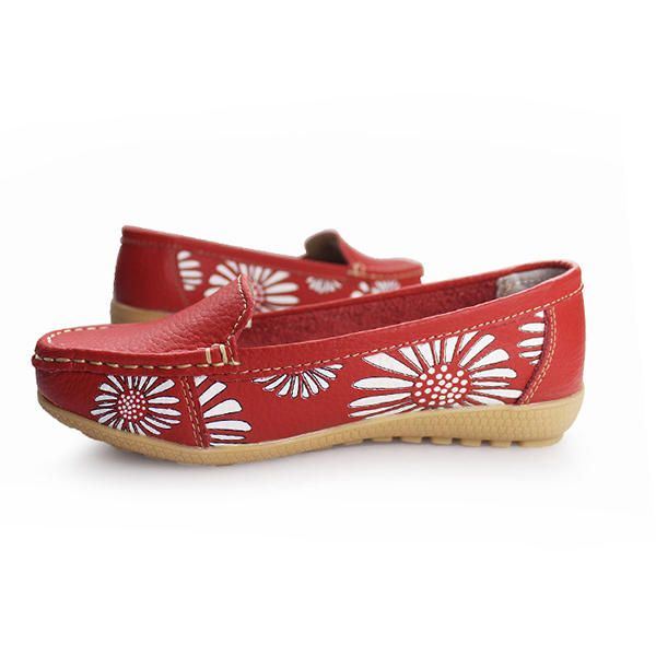Naisten Tasaiset Kengät Mukavat Slip-on Pehmeät Rento Kukkakukkia Nahkaiset Loaferit Tasaiset Kengät