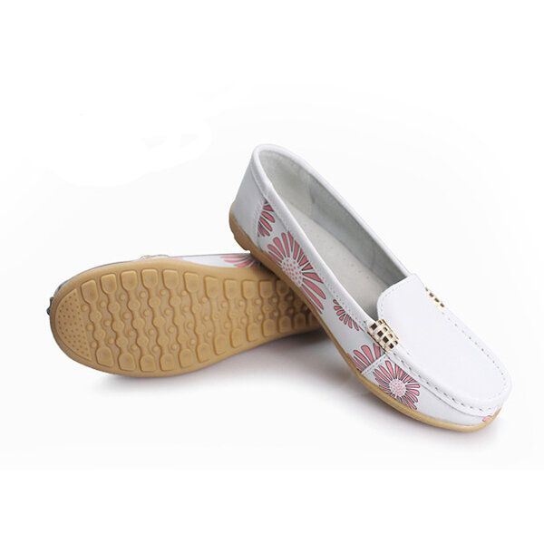 Naisten Tasaiset Kengät Mukavat Slip-on Pehmeät Rento Kukkakukkia Nahkaiset Loaferit Tasaiset Kengät
