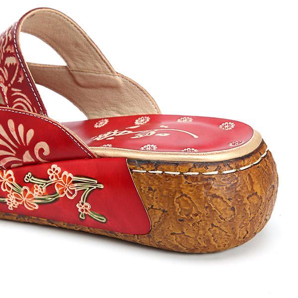 Vintage Värikäs Nahkainen Hollow Out Backless Kukkakengät Naisten Loafers