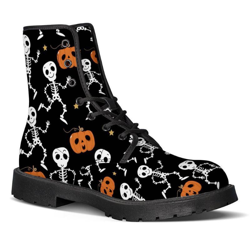 Halloween Naiset Hauskat Luuranko Kurpitsapainatus Pehmeä Kumi Liukumaton Ulkopohja Martin Saappaat