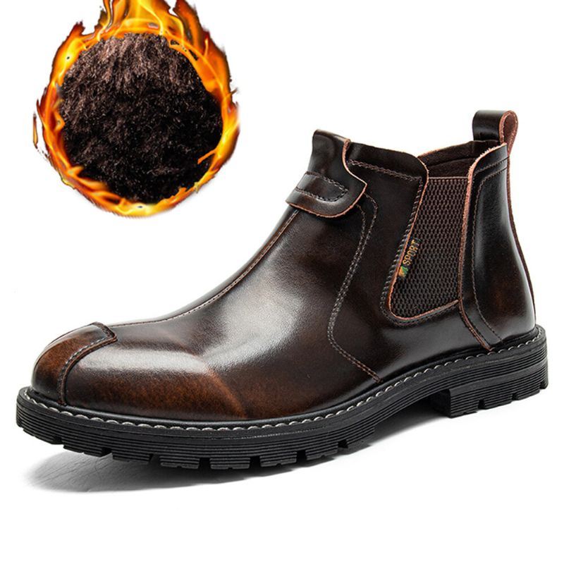 Miesten Aitoa Nahkaa Liukumaton Ja Samettilämpimät Chelsea Boots Martin Boots